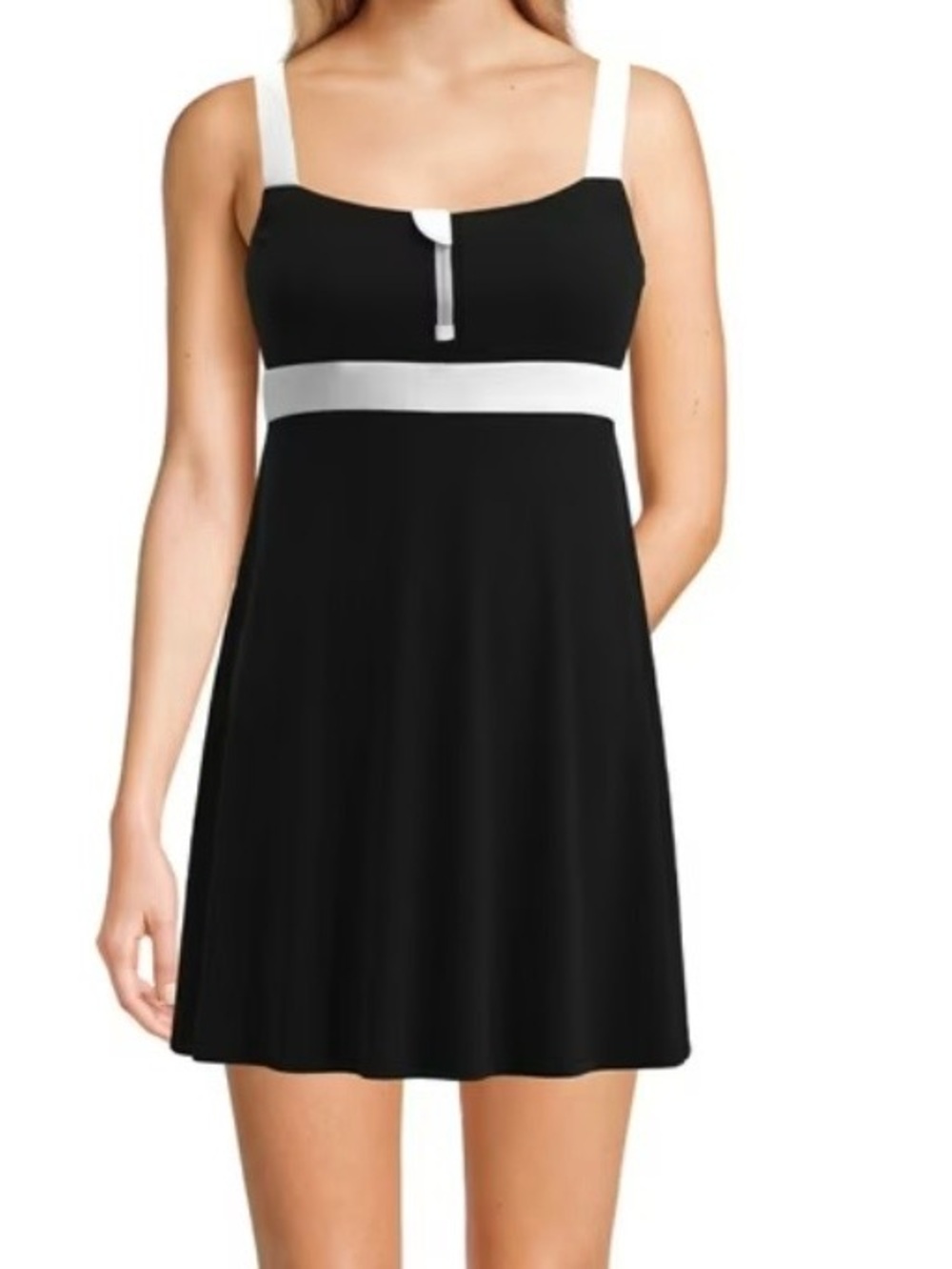 NWT Lands' End Women Zipper Front Swim Dress, Sz XS, Black with White Trim - Picture 14 of 16